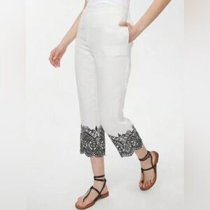Chico's Linen Lace Embroidered White Cropped Pants Size 10